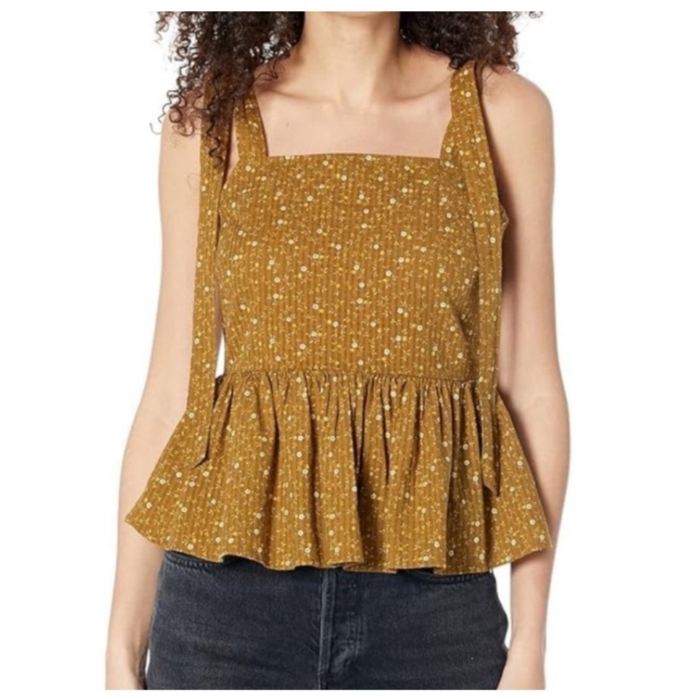 Madewell Floral Tie Strap Peplum Top Smocked Back Cotton Large Boho Summer